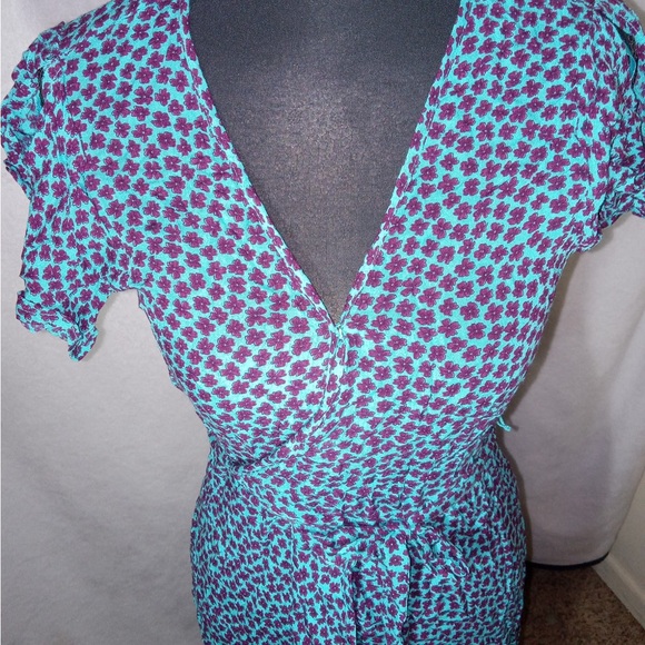 Band of Gypsies Teal and Bergundy Floral Patterned Midi Wrap Dress NWT - Picture 2 of 12